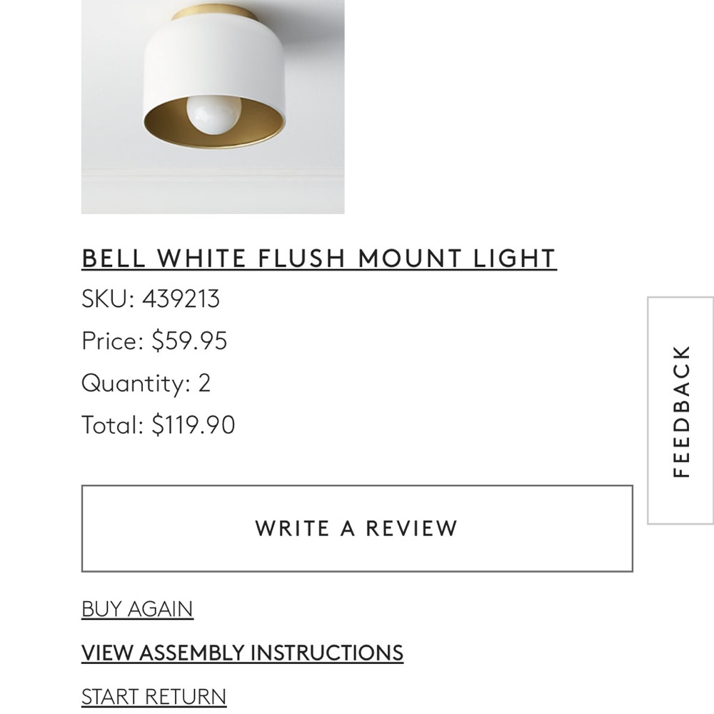 BRAND NEW BELL WHITE FLUSH MOUNT LIGHT - still in the box!!